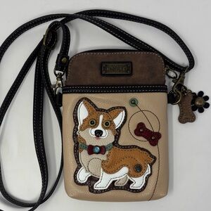 Chala Beige & Brown Corgi Crossbody Bag Cellphone Purse Adjustable Strap